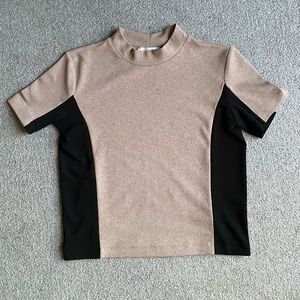 ZARA Mock Neck biker shirt in Beige and Black